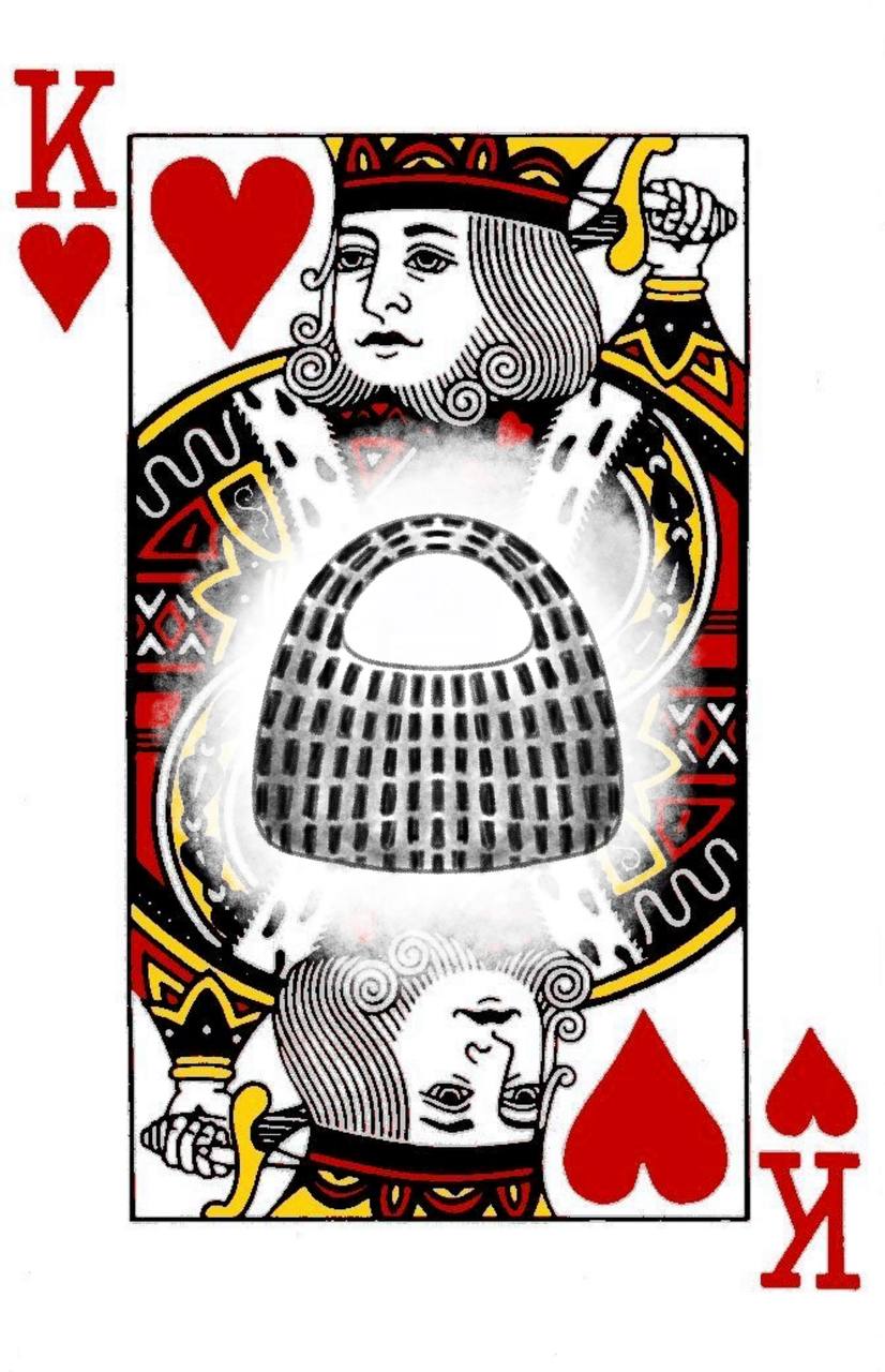 King of hearts card featuring a striped Pilosopo bag